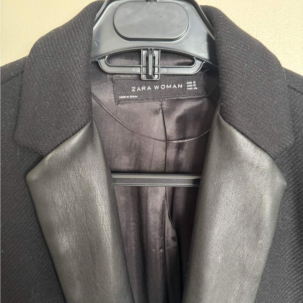 Zara Black Blazer with Leather Trim - Picture 4 of 13